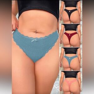 4 Pack Women's Lace Trim Panties - Blue, Red, Pink, Black
